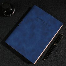 스프링노트 일기 단어 미니 독서 노트 200 페이지 두꺼운 왁스 느낌 pu 가죽 a5 로그 매일 사무실 비즈니스 작업 북 학교 용품, 진한 파란색