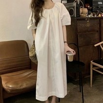 오너클랜 퍼프소매 가슴절개 롱원피스 일자핏 뒷지퍼 데일리룩