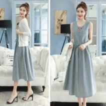 루디아 아모 린넨 스트라이프 나시 원피스+가디건 세트