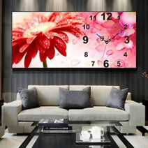 푸아이 3D 보석십자수 래드 플라워 시계 70x35 DIY 인테리어소품 거실 사무실 집들이 개업선물 (사이즈5종)+행운십자수(30x30) LR072, 70x35cm