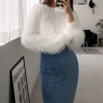 팝콘 크롭 밍크퍼니트