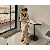 [리리앤코] 머베뉴 스판 배색 머메이드 롱 원피스