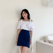 여자 미니멀 스타일 편한 뒷밴딩 A라인 린넨 미니스커트