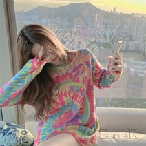 Sun siR 빈티지 날염 미디 스웨터 여항풍 가을 풀오버에 루즈한 긴팔 니트 톱 패션입니다.