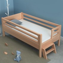 케이로 단단한 나무 어린이 유아 침대 접합 확장 베드 유아용 싱글침대 원목 아기침대 유아침대 프레임, 4면 꼬리 사다리 (통나무)