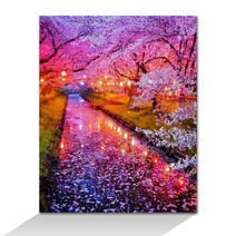 DIY 3D 보석십자수 세트 캔버스형 50 X 40 cm 비즈 큐빅 풍경 명화 구슬, 찬란한 벚꽃길, 1개