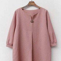 옷자락 여성 중년 파스텔 여름남방 브로치 포함 7부 블라우스