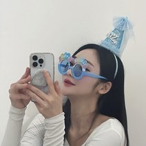 레이스 베일 꼬깔머리띠+안경 세트, 하늘+하늘