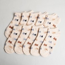 인따르시아 여성용/ 학생용 패턴냥이 커즈 양말 10켤레
