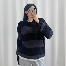티데일리 남녀공용 하찌 스트라이프 라운드넥 니트 스웨터