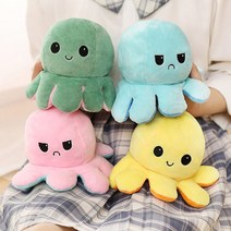 리버시블 문어 감정 반전 양면 애착 인형 20cm 4종 애착 인형 감정 반전 문어 몰랑이 앵그리해피 양면, 미미미 쿠팡 4양면문어인형-그레이