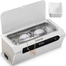 VEVOR 초음파 주얼리 클리너 45kHz 500ml 4개의 디지털 타이머 및 SUS 304 탱크가 있는 전문 클리닝 바스켓 포함 시계 동전용 기계 화이트, White