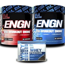 EVLUTIONNUTRITION ENGN 블루 라즈베리 맛 + 프루트 펀치 맛 312g + 웨이 프로틴 더블 리치 초콜릿 맛 396.9g, 1개