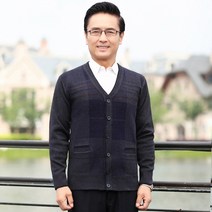 남자 스웨터 코트 체크가디건 아버지 봄가을 상의 남성 두꺼운 보온 FX 4997799402