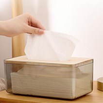 대나무커버 협탁 투명티슈케이스 23x13cm 생활잡화
