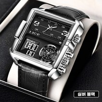 새로운 캐주얼 가죽 남성 탑 브랜드 럭셔리 더블 쿼츠 남성용 방수 날짜 전자 디지털 시계