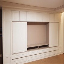 L247 붙박이장 슬라이드 TV 책장, 화이트