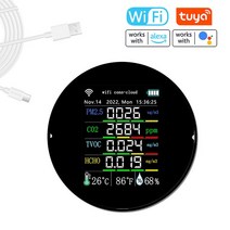 에어드라이버 Tu ya Wifi 7 인 1 공기질 측정기 PM2.5 CO2 TVOC HCHO AQI 온도 습도 앱 제어, [02] Black