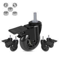 운반 바퀴 Hirate 6.4cm(2.5인치) 브레이크 캐스터 휠 5개 세트 튼튼한 0.6cm(5/16인치)-18UNC 나사산, 01 싱글 브레이크_01 2.5