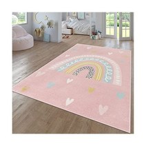 TT 홈 소년 소녀용 어린이 방 러그 하트 모던 레인보우 파스텔 핑크 블루 옐로우 크기 160 x 220 cm, 160x220 cm, Pink Blue Yellow