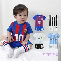기능성 축구유니폼 바르셀로나 메시 유니폼 아기 한 살 아동 축구복 반팔 123 아 Zuhty 증정