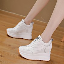 도오빠 테리기 여성 키높이 운동화 가죽 9CM 통굽 웨지 레이스업 무지 하이탑 스니커즈 사계절 여자운동화 신발