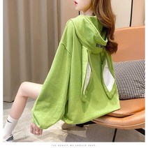 1+1 가을 여성 토끼귀 하프기장 와이드 오버핏 후드티 3color