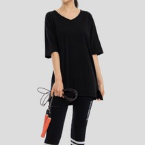 프롬라벨 여자 반팔 롱 박스티 오버핏 레깅스 레이어드 옆트임 루즈핏 티셔츠 boxy T-shirt