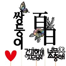 비비드레인 백일 첫돌 두돌 생일 케이크토퍼, 쌍둥이+백일(한자)