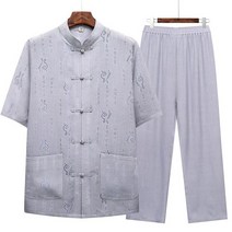 전통의상 남성용 중국 전통 의류 성인 세트 정장 hanfu 반팔 린넨 쿵푸 태극권 공연 의상 Chinese clothing