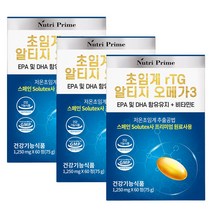 뉴트리프라임 저온 초임계 rTG 알티지 오메가3 1250mg X 60캡슐 2개월분~ 혈행 기억력 개선 눈건강, 3개(6개월분), 60정