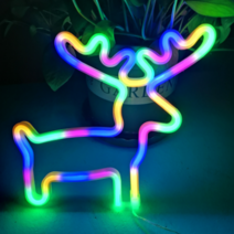 데일리오니 크리스마스 조명 벽장식 꾸미기 네온사인 led 무드등, 루돌프+레인보우