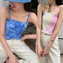_ 여성 타이다이 나염 물감 크롭 끈 나시 민소매 탑