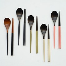 트래블앤쿡 프리미엄 마카롱 수제 옻칠 우드 젓가락숟가락 수저세트 5color, 5. 마카롱 수저세트_로즈핑크