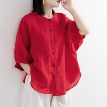 탑트레일/언벨런스 코튼 마 린넨 루즈핏 하프 슬리브 블라우스