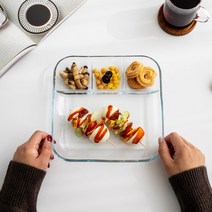 칸칸이 내열 유리 나눔접시 사각 원형 투명 식판 브런치 플레이트, 사각 M