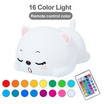 고양이 무드등 캐릭터 취침등 USB 충전식 수면등 오리 실리콘 터치 센서 침실 침대 머리맡 램프 리모컨 포함 집들이 파티 생일 선물, Cat 16 color