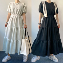 [에이스토리] 캐주얼 면 캉캉 롱 원피스 봄 여름 맨투맨 롱원피스
