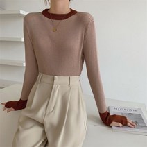 STYUNI 대조 니트 이너 셔츠 2021 봄과 가을 뉴 트랜드 디자인 감각 정장 손가락 코어 클래딩 스펀 원사 블라우스