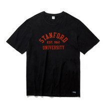 [유니버셜유니버시티] STANFORD 스탠포드 바이오워싱 반팔 티셔츠 커플 크루넥 블랙 검정 프린팅 아이비리그 라운드넥 티 (남여공용)