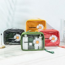 투명 생활방수 PVC 데이지 파우치 여행용 수납 화장품 로션 보관 정리 목욕탕 수영장 가방 Green L