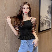 빅카라 레이스랩 오피스룩 플레어랩블라우스 반팔 새틴 랩셔츠 페플럼 썸머 리본허리매듭 프릴랩블라우스