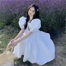 안나리야 화이트 스퀘어넥 자카드 벌룬 퍼프 미니 원피스 SY