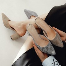 주식회사 브이와이 VY 여자 격자 출근룩 가을뮬 뾰족코 킬힐 슬리퍼 (8905636)