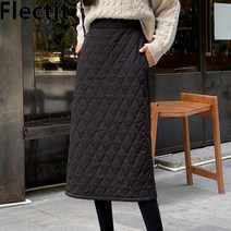 스커트 Flectit 블랙 퀼팅 겨울 포켓 풀온 롱 패딩 여성용 클래식 따뜻한 의상