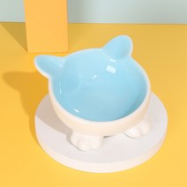 고양이 그릇 도자기 빗살 아기 고양이 물그릇 밥그릇 고양이 물그릇 고양이 물 그릇 고양이 밥그릇 낮은발 고양이 용품, 키다리 하이웨이 아쿠아 블루개