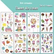 헤나타투크림 문신크림8PCS 새로운 어린이 여름 디저트 생일 문신 스티커 아이스크림 케이크 방수 및 Sweat, 한개옵션1, 01 A