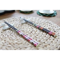 우동 면기 예쁜 꽃그림 우드 젓가락 돌잔치선물 가게, 1개, 블랙