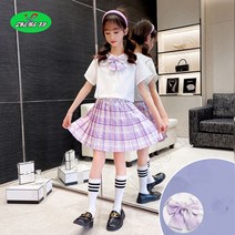 SHENGBO여아용교복스타일 썸머 스쿨룩 셔츠   타이   치마세트