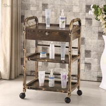 뷰티샵 미용실 트레이 츄레이 트롤리 뷰티 살롱 카트 3 레이어 이발소 선반 유럽 스타일 가방 메일 레트로, 35x50x85cm     11